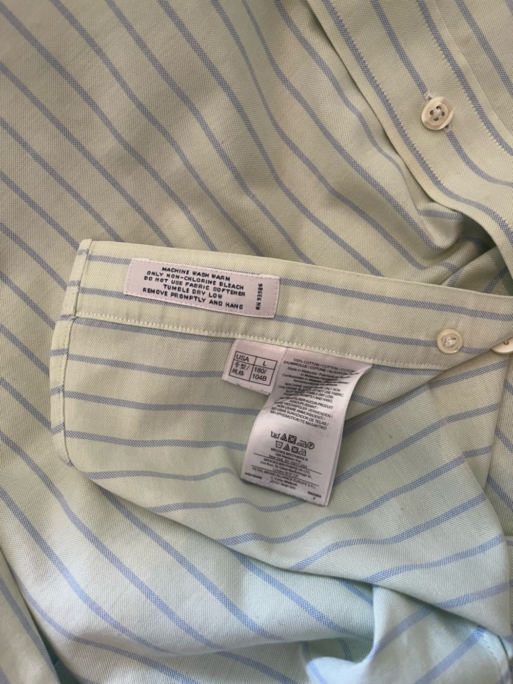 Brooks Brothers Large Mint Green and Light Blue Striped Dress Shirt Old Money - Picture 5 of 5